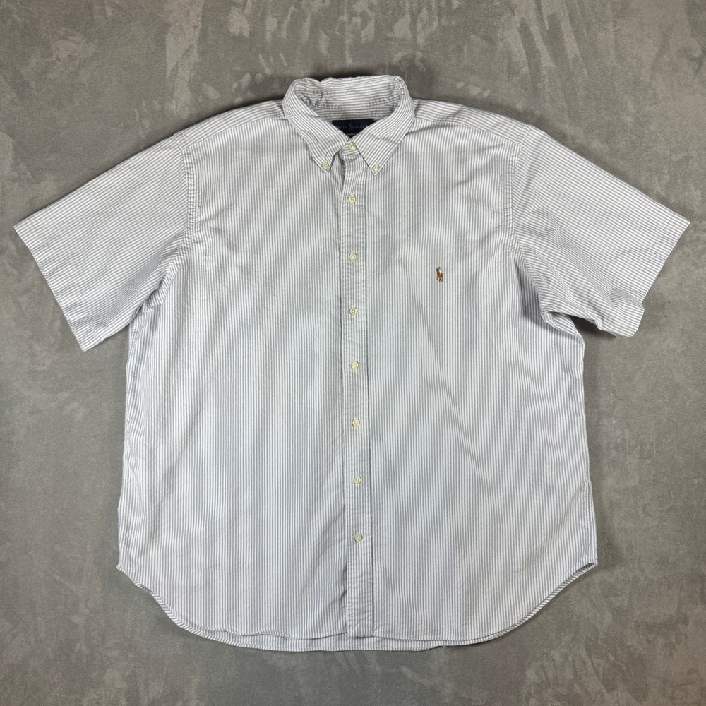 Ralph Lauren Mens 2XB Blue White Striped Short Sleeve Button Down
